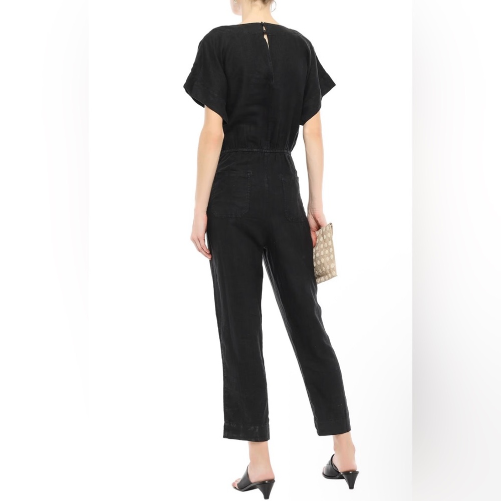 NWT- JOIE Jaydana Cropped Trie-front Linen Jumpsuit Black - Picture 3 of 10
